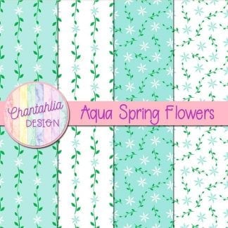 Free digital paper with aqua spring flower designs