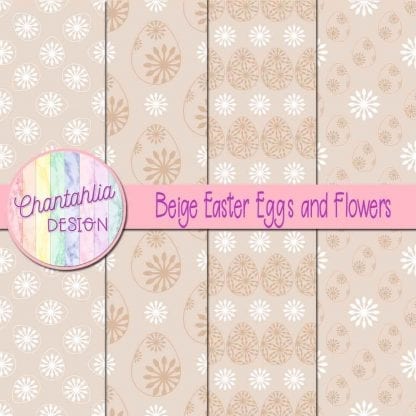 Free beige digital papers featuring flowers in Easter eggs