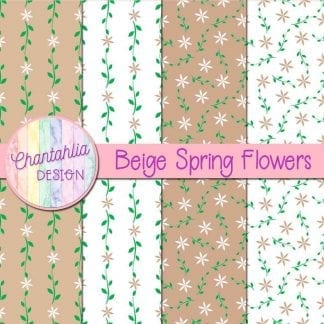 Free digital paper with beige spring flower designs