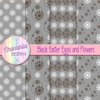 Free black digital papers featuring flowers in Easter eggs