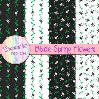 Free digital paper with black spring flower designs