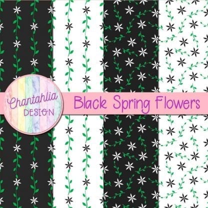 Free digital paper with black spring flower designs