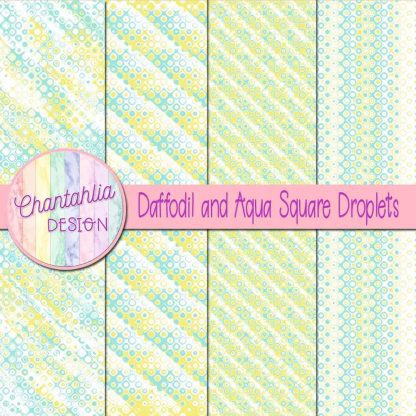 Free daffodil and aqua square droplets digital papers