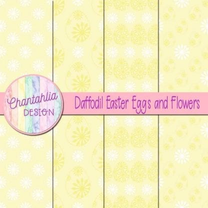 Free daffodil digital papers featuring flowers in Easter eggs
