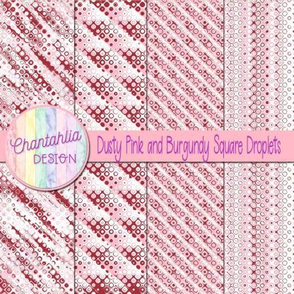 Free dusty pink and burgundy square droplets digital papers