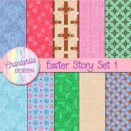 Free digital papers in an Easter Story theme