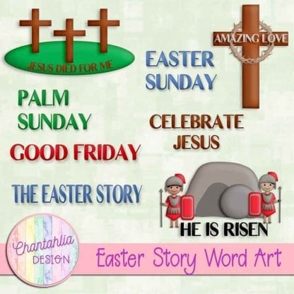 Free word art in an Easter Story theme.