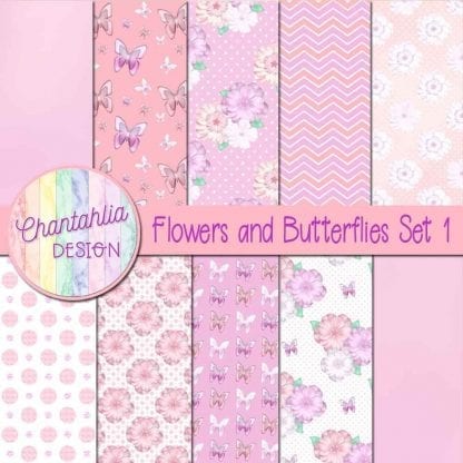 Free digital papers in a Flowers and Butterflies theme
