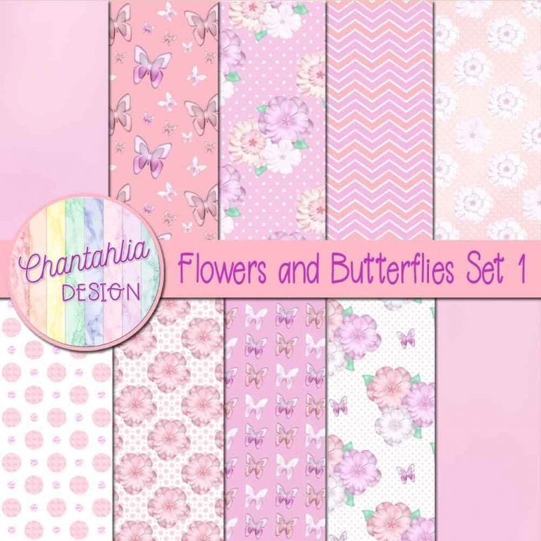 Free Flowers and Butterflies Digital Papers for Digital Scrapbooking