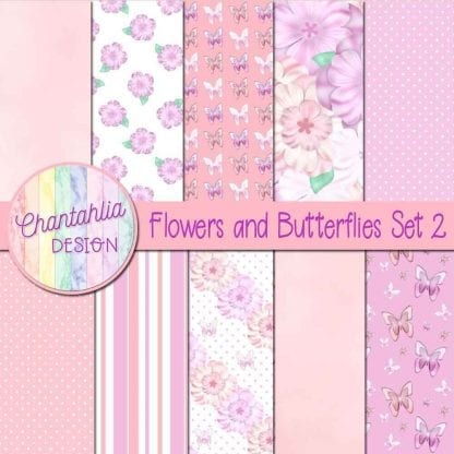 Free digital papers in a Flowers and Butterflies theme