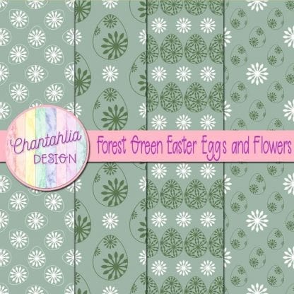 Free forest green digital papers featuring flowers in Easter eggs