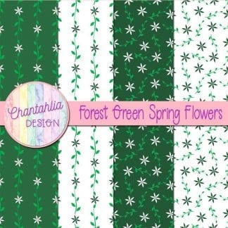 Free digital paper with forest green spring flower designs