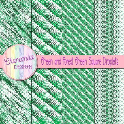Free green and forest green square droplets digital papers