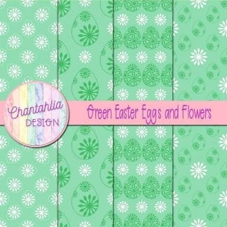 Free green digital papers featuring flowers in Easter eggs