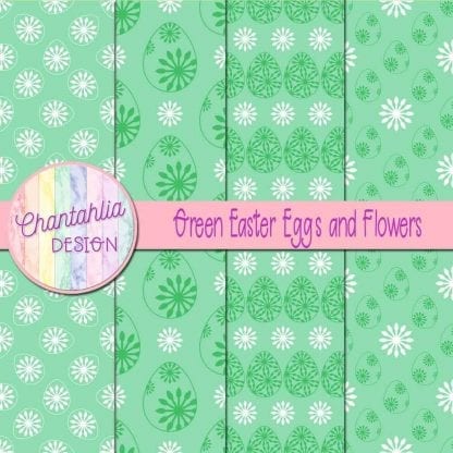 Free green digital papers featuring flowers in Easter eggs