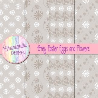 Free grey digital papers featuring flowers in Easter eggs