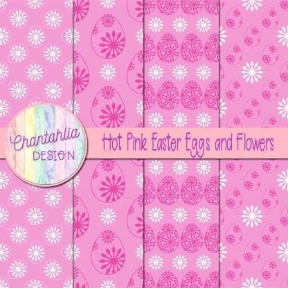 Free hot pink digital papers featuring flowers in Easter eggs