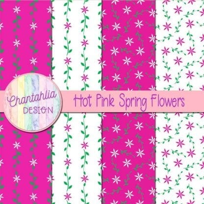 Free digital paper with hot pink spring flower designs