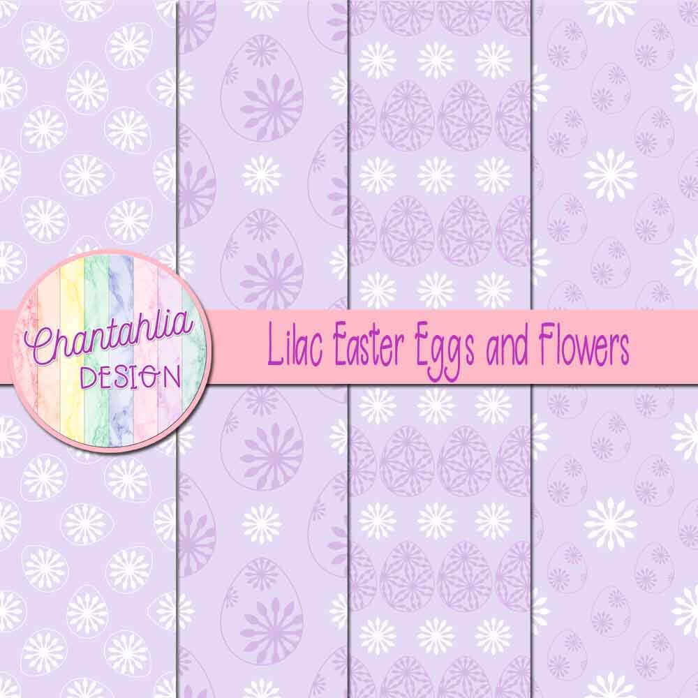 Free lilac digital papers featuring flowers in Easter eggs