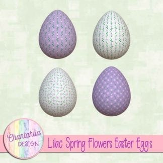 Free Easter egg design elements featuring lilac spring flowers
