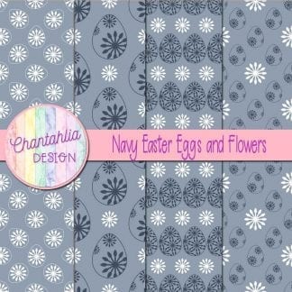 Free navy digital papers featuring flowers in Easter eggs
