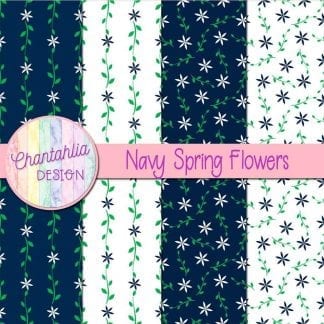 Free digital paper with navy spring flower designs