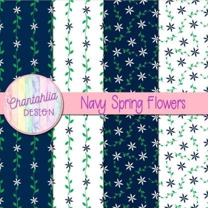 Free digital paper with navy spring flower designs