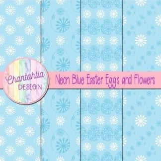 Free neon blue digital papers featuring flowers in Easter eggs