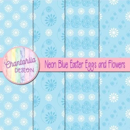 Free neon blue digital papers featuring flowers in Easter eggs
