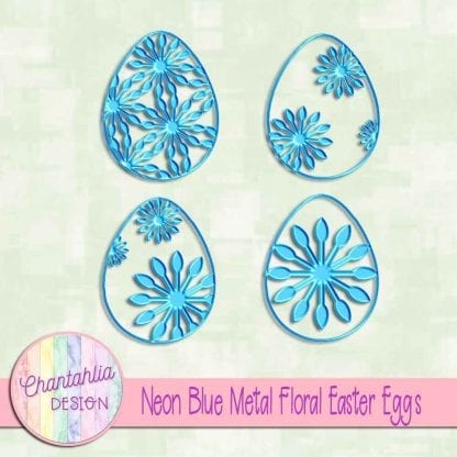 free neon blue metal floral easter eggs