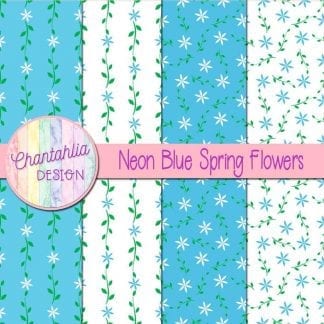 Free digital paper with neon blue spring flower designs
