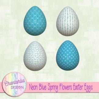 Free Easter egg design elements featuring neon blue spring flowers