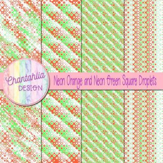 Free neon orange and neon green square droplets digital papers