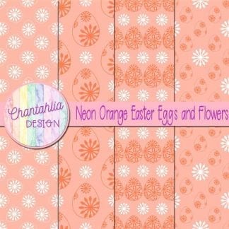 Free neon orange digital papers featuring flowers in Easter eggs