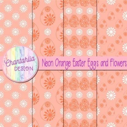 Free neon orange digital papers featuring flowers in Easter eggs