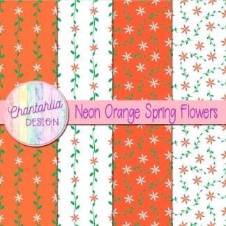 Free digital paper with neon orange spring flower designs