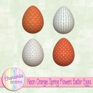 Free Easter egg design elements featuring neon orange spring flowers