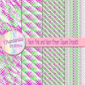 Free neon pink and neon green square droplets digital papers