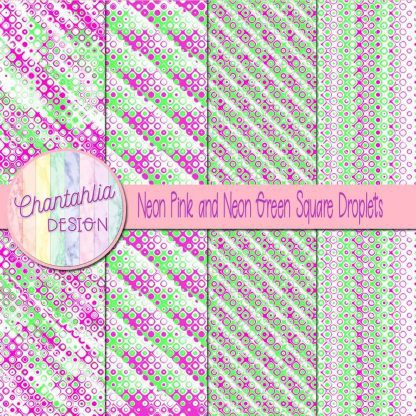 Free neon pink and neon green square droplets digital papers