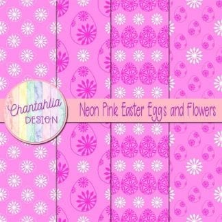 Free neon pink digital papers featuring flowers in Easter eggs