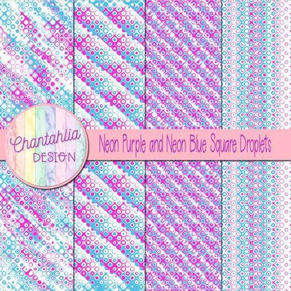 Free neon purple and neon blue square droplets digital papers