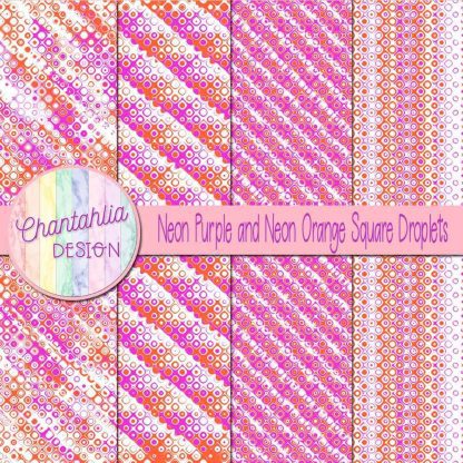 Free neon purple and neon orange square droplets digital papers