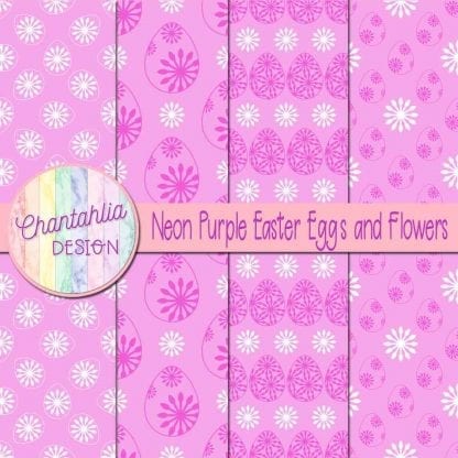 Free neon purple digital papers featuring flowers in Easter eggs