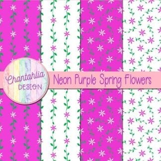 Free digital paper with neon purple spring flower designs