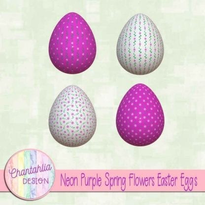 Free Easter egg design elements featuring neon purple spring flowers