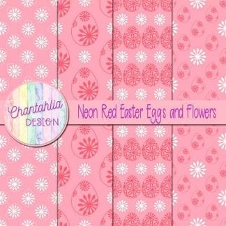 Free neon red digital papers featuring flowers in Easter eggs