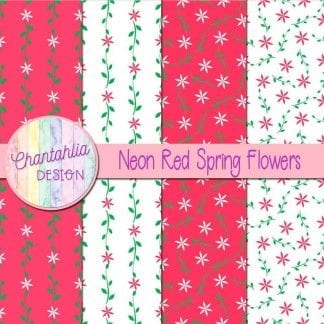 Free digital paper with neon red spring flower designs