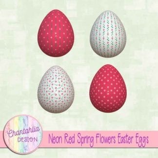 Free Easter egg design elements featuring neon red spring flowers