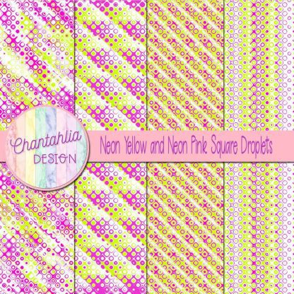 Free neon yellow and neon pink square droplets digital papers
