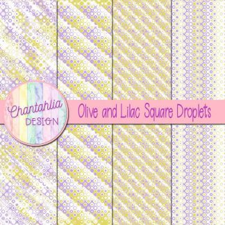 Free olive and lilac square droplets digital papers